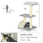 Árbol Rascador para Gatos Mediano de 3 Niveles con Rascador en Arco Plataformas Postes y Bola 40x35x72 cm Gris Claro
