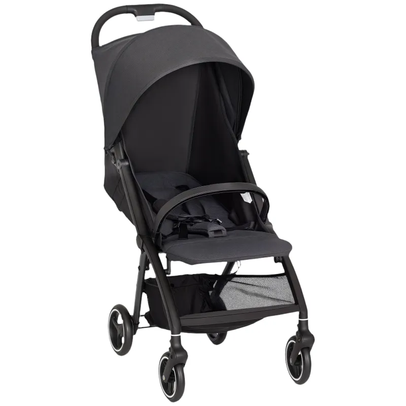 Carrito para Bebé Plegable con Respaldo Reclinable Reposapiés Ajustable Capota Cesta Arnés Carga 15 kg Gris Oscuro