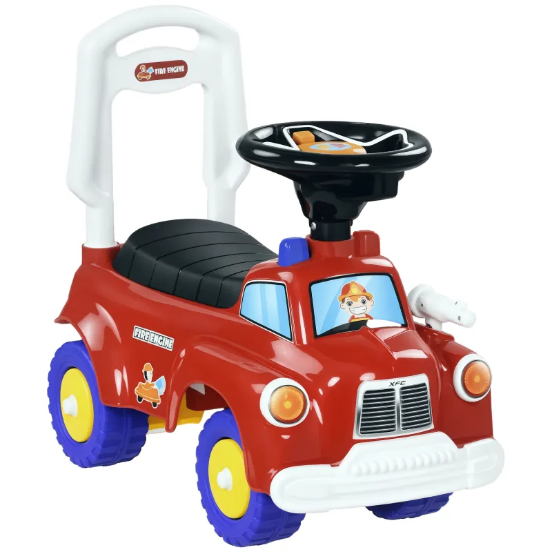 Coche Correpasillos para Niños de 18-36 Meses con 3 Luces Música Volante y Compartimento de Almacenaje 49x24x42 cm Rojo