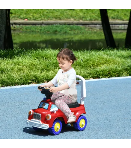 Coche Correpasillos para Niños de 18-36 Meses con 3 Luces Música Volante y Compartimento de Almacenaje 49x24x42 cm Rojo