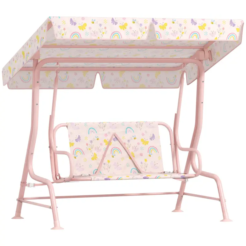 Columpio de Jardín Exterior para Niños de +3 Años con Toldo Ajustable Arnés de Seguridad 112x75x120 cm Rosa