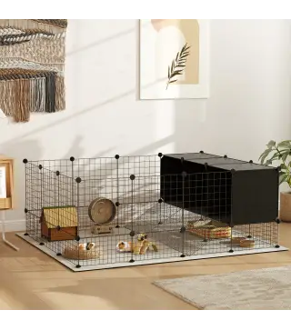 Valla para Mascotas de Bricolaje Parque para Conejos con Nidos Recinto para Conejos para Cobayas Conejos y Erizos Negro