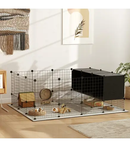 Valla para Mascotas de Bricolaje Parque para Conejos con Nidos Recinto para Conejos para Cobayas Conejos y Erizos Negro