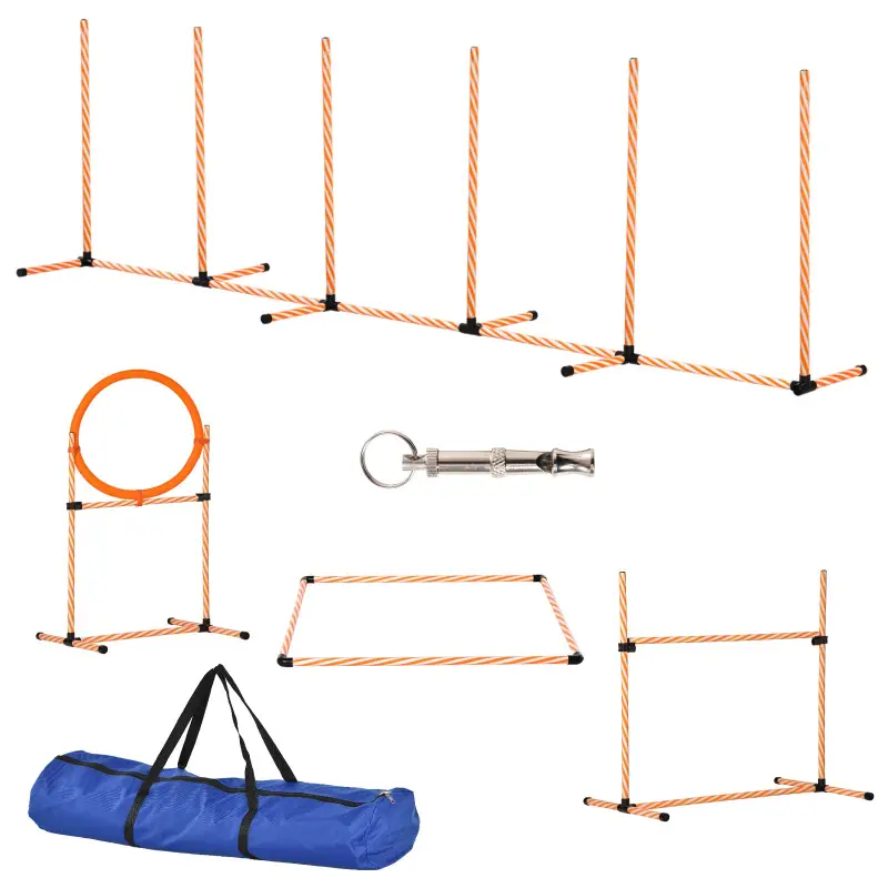 Set Agility para Entrenamiento de Perros con Slalom Obstáculos Ajustables Silbato y Bolsa de Transporte