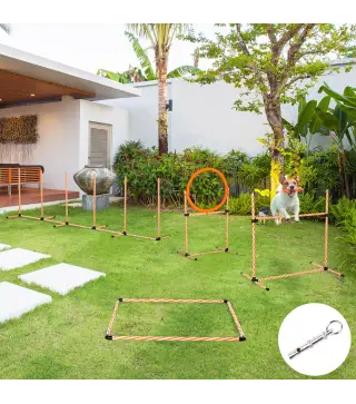 Set Agility para Entrenamiento de Perros con Slalom Obstáculos Ajustables Silbato y Bolsa de Transporte