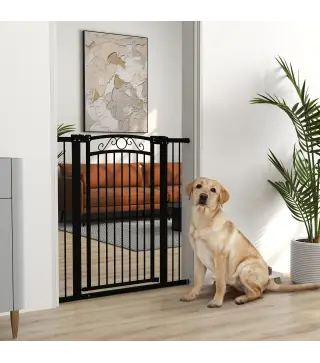 Puerta para Perros con Ancho Ajustable 76-104 cm Barrera de Seguridad con 2 Extensiones y Doble Bloqueo Negro