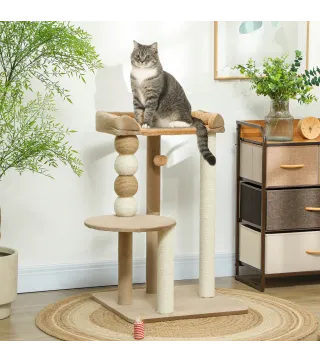 Árbol Rascador para Gatos con Plataforma Torre Escalador para Gatos con Plataforma Cama Postes Bolas 56x54x86 cm Marrón