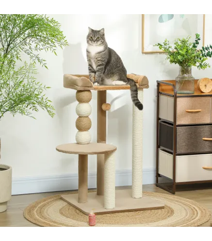 Árbol Rascador para Gatos con Plataforma Torre Escalador para Gatos con Plataforma Cama Postes Bolas 56x54x86 cm Marrón
