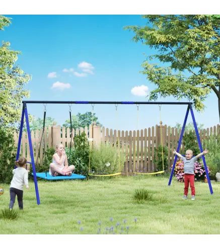 Columpios para Niños de +3 Años con 2 Columpios Simples y 1 Columpio Plataforma Carga 120 kg 365x180x184 cm Multicolor