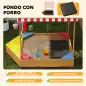 Arenero Infantil de Madera en Forma de Barco con Toldo Ajustable Timón y Forro de Base para Juegos al Aire Libre Natural