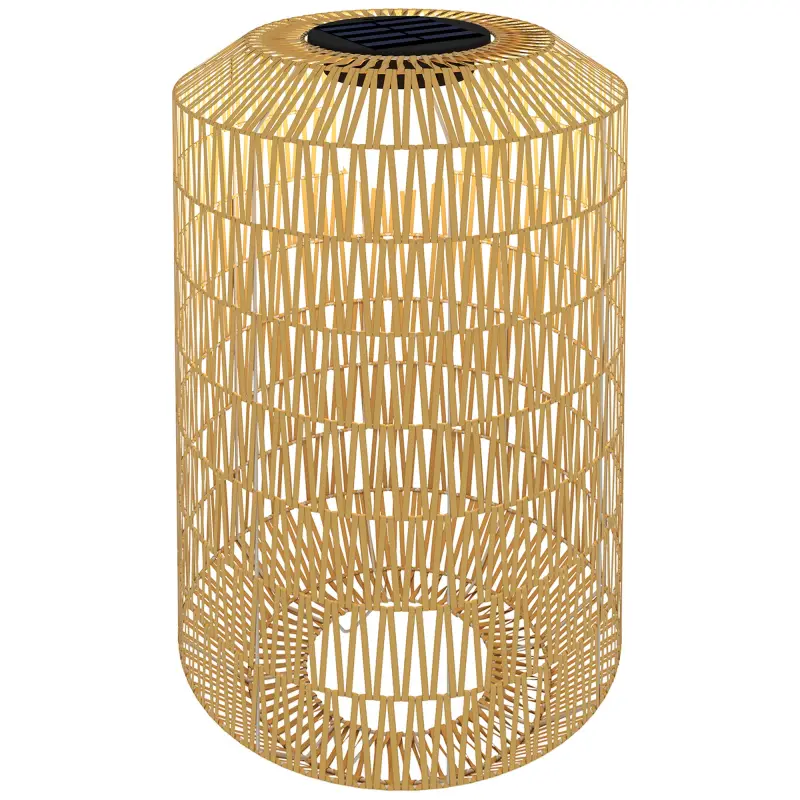 Lámpara de Jardín de Ratán Sintético con Luces LED Encendido y Apagado Automático Diseño Bohemio Ø30x55 cm Natural