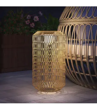 Lámpara de Jardín de Ratán Sintético con Luces LED Encendido y Apagado Automático Diseño Bohemio Ø30x55 cm Natural