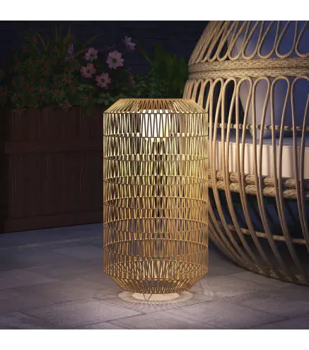 Lámpara de Jardín de Ratán Sintético con Luces LED Encendido y Apagado Automático Diseño Bohemio Ø30x55 cm Natural