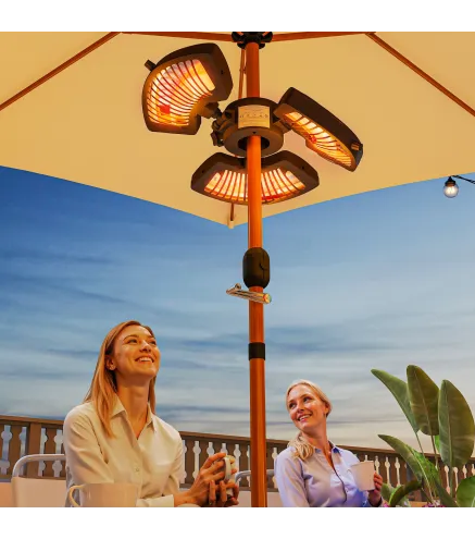 Calefactor Eléctrico Exterior 2400W con 3 Niveles de Calor Protección Antivuelco para Sombrilla Terraza Ø55x8 cm Negro