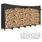Leñero Exterior Metálico de Chimenea Soporte para Leña con Cubierta Impermeable y Cadenas de Acero 235x31x116 cm Negro