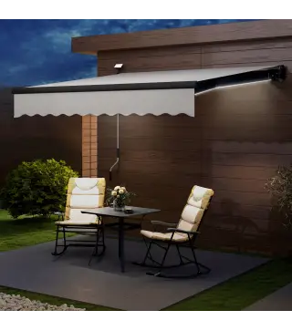 Toldo Retráctil Manual con Luces LED Solares Inclinación Ajustable 45-90° y Protección UPF50+ Exterior 3x2,5 m Crema