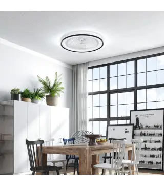 Ventilador de Techo con Iluminación RGB 6 Velocidades Motor Reversible y Control Remoto Potencia 48,5W Ø48x13 cm Blanco