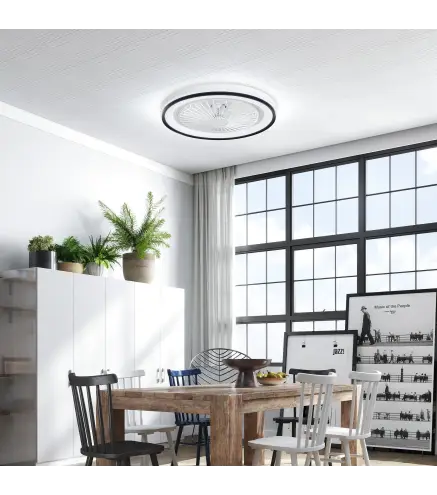 Ventilador de Techo con Iluminación RGB 6 Velocidades Motor Reversible y Control Remoto Potencia 48,5W Ø48x13 cm Blanco