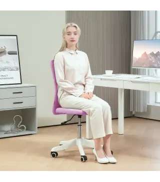 Silla de Oficina con Ruedas Altura Ajustable y Tapizado en Lino Sintético para Oficina o Estudio 53x43x85-93 cm Rosa