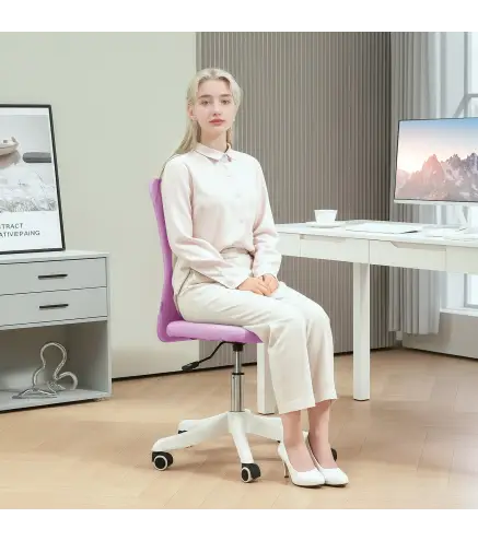 Silla de Oficina con Ruedas Altura Ajustable y Tapizado en Lino Sintético para Oficina o Estudio 53x43x85-93 cm Rosa