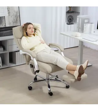 Silla de Oficina de Masaje con Respaldo Alto Reclinable con Calor Lumbar Reposapiés y Ruedas 66x70x112-120 cm Beige