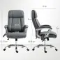 Silla de Oficina con Masaje Calor Lumbar Altura Ajustable e Inclinación Tapizada en Cuero Sintético 66x72x113-121cm Gris