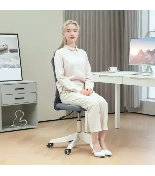 Silla de Oficina con Ruedas Altura Ajustable y Tapizado en Lino Sintético para Oficina o Estudio 53x43x85-93 cm Gris