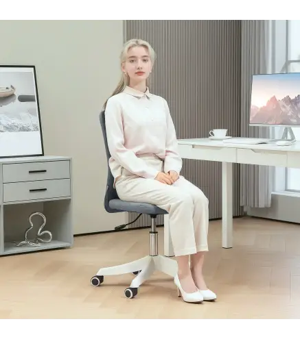 Silla de Oficina con Ruedas Altura Ajustable y Tapizado en Lino Sintético para Oficina o Estudio 53x43x85-93 cm Gris