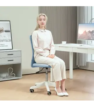 Silla de Oficina con Ruedas Altura Ajustable y Tapizado en Lino Sintético para Oficina o Estudio 53x43x85-93 cm Azul