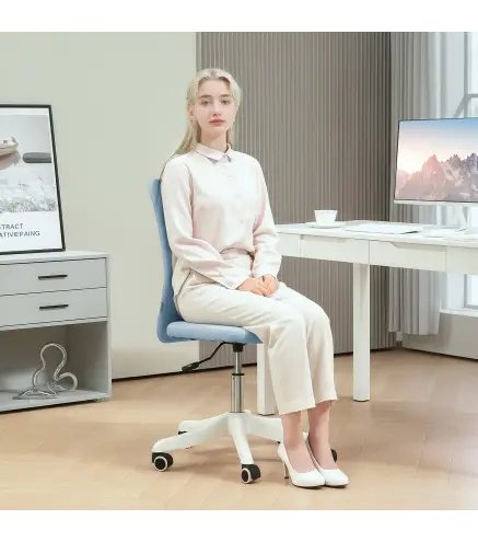 Silla de Oficina con Ruedas Altura Ajustable y Tapizado en Lino Sintético para Oficina o Estudio 53x43x85-93 cm Azul