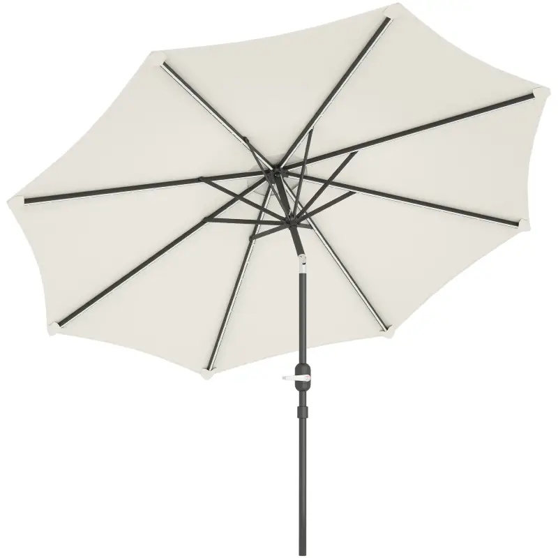 Sombrilla de Jardín Ø292x252 cm con Luces LED Solares Inclinación Ajustable y Manivela para Patio Terraza Crema Sombrilla de Jardín Ø292x252 cm con Luces LED Solares Inclinación Ajustable y Manivela para Patio Terraza Crema