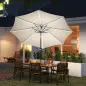 Sombrilla de Jardín Ø292x252 cm con Luces LED Solares Inclinación Ajustable y Manivela para Patio Terraza Crema