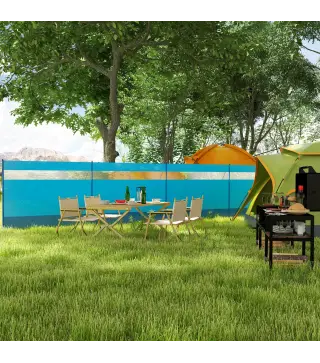 Cortavientos para Camping de 725 cm con Panel Transparente Postes de Acero, Estacas y Bolsa de Transporte para Exterior