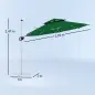 Parasol Excéntrico Ø292 cm con Manivela Giro 360° Inclinación Ajustable Doble Techo y Base Cruzada Verde Oscuro