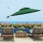 Parasol Excéntrico Ø292 cm con Manivela Giro 360° Inclinación Ajustable Doble Techo y Base Cruzada Verde Oscuro