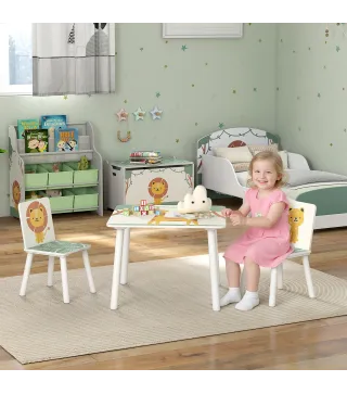 Mesa y Sillas Infantiles de 3 Piezas Mesa Infantil con 2 Sillas de Madera de Pino para niños de +3 Años 60x60x44 cm Verde