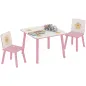 Mesa y Sillas Infantiles de 3 Piezas Mesa Infantil con 2 Sillas de Madera de Pino para niños de +3 Años 60x60x44 cm Rosa