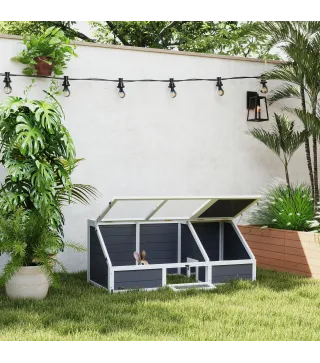 Casa para Tortugas de Madera sin Base con Tapas Abatible Puerta Frontal Abrible y Pestillos 120x55x50 cm Gris Claro