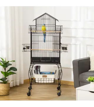Jaula para Pájaros con Ruedas Pajarera con Soporte y Estante para Cacatúa ninfa Cotorra del Sol 50x49x137 cm Negro