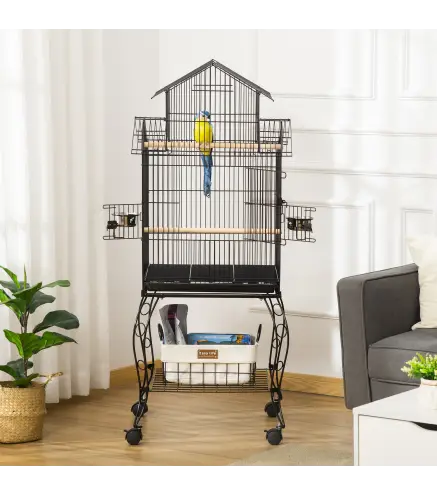 Jaula para Pájaros con Ruedas Pajarera con Soporte y Estante para Cacatúa ninfa Cotorra del Sol 50x49x137 cm Negro