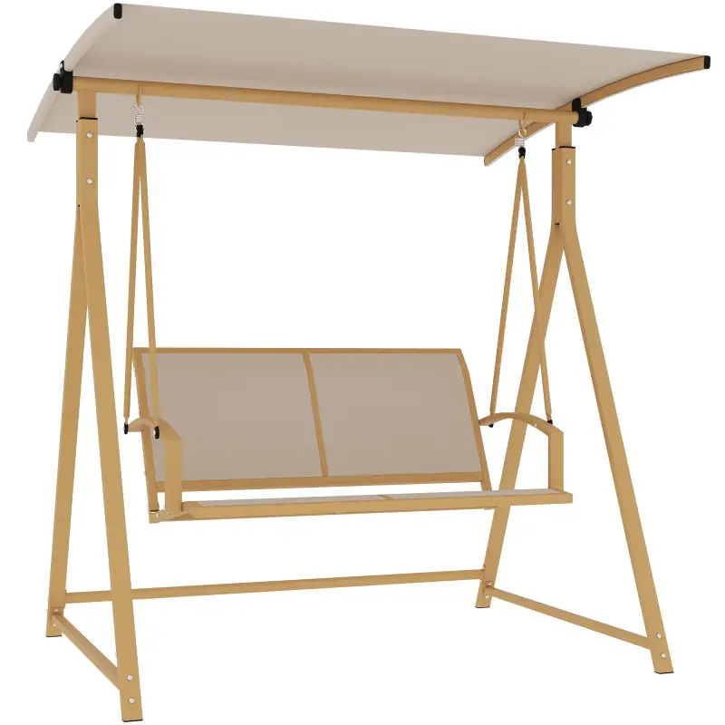 Columpio de Jardín de 2 Plazas con Toldo Ajustable y Estructura Triangular de Metal Carga 220 kg 160x112x162 cm Caqui