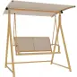 Columpio de Jardín de 2 Plazas con Toldo Ajustable y Estructura Triangular de Metal Carga 220 kg 160x112x162 cm Caqui