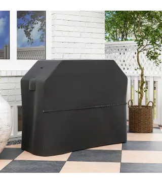 Funda para Barbacoa Exterior Impermeable de Tela Oxford 600D con Ventilación y Cierres de Velcro Negro 147x61x122 cm