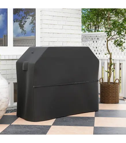 Funda para Barbacoa Exterior Impermeable de Tela Oxford 600D con Ventilación y Cierres de Velcro Negro 147x61x122 cm