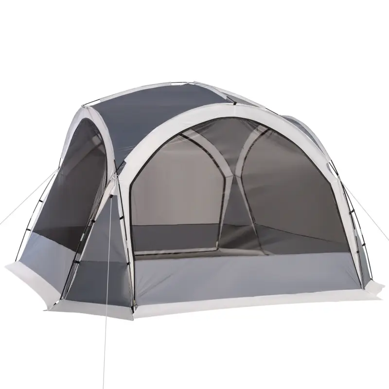 Carpa Portátil de Camping para 6-8 Personas con 4 Mosquiteros Gancho y Bolsa Anti-UV 350x350x230 cm Gris y Blanco
