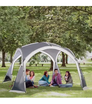 Carpa Portátil de Camping para 6-8 Personas con 4 Mosquiteros Gancho y Bolsa Anti-UV 350x350x230 cm Gris y Blanco