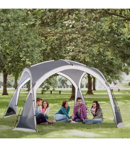 Carpa Portátil de Camping para 6-8 Personas con 4 Mosquiteros Gancho y Bolsa Anti-UV 350x350x230 cm Gris y Blanco