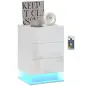 Mesita de Noche con LED RGB 3 Cajones y Mando a Distancia Diseño Moderno 40x35x60 cm Blanco Brillo