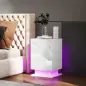 Mesita de Noche con LED RGB 3 Cajones y Mando a Distancia Diseño Moderno 40x35x60 cm Blanco Brillo