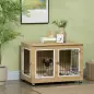 Jaula de Madera para Perros con Cojín 2 Puertas y Patas Ajustables Uso como Mesa Auxiliar o Mesita de Noche 90x58x65 cm
